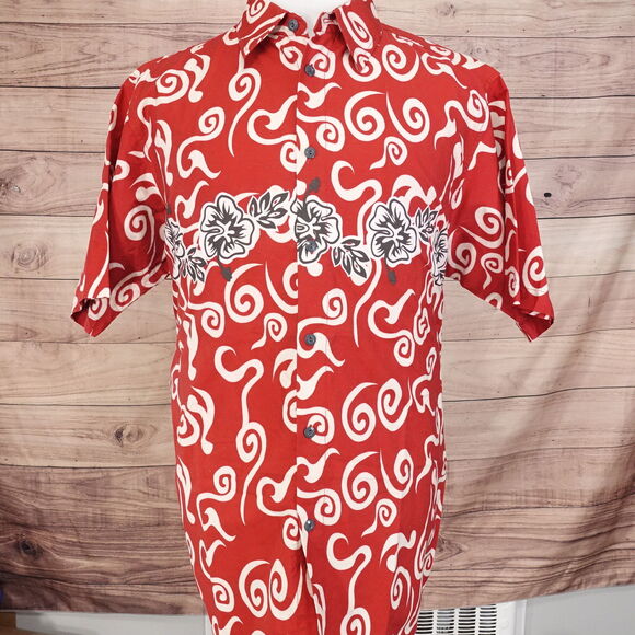 PINEAPPLE CONNECTION RED AZTEC FLORAL HAWAIIAN BUTTON UP SHIRT MENS SIZE XL - Picture 3 of 6